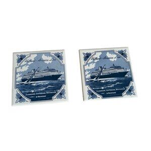 Holland America Line Ceramic Tile Coasters Set Of 2 With Cork Backing